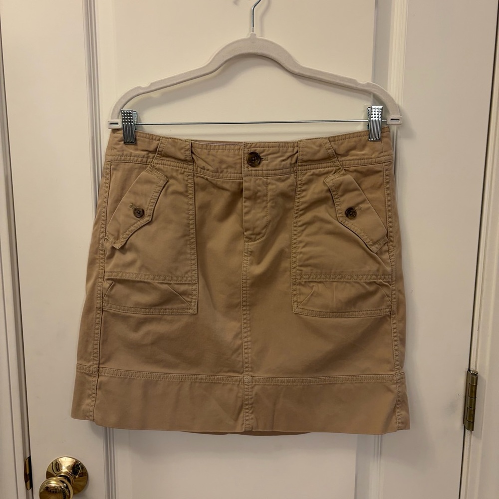 Banana Republic Khaki Skirt with Lavender Waistband Accent Size 8